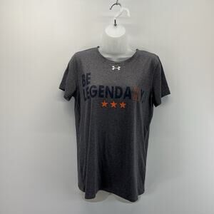Under Armour Loose Heat Gear Shirt Womens M Gray Tee Soccer Graphic